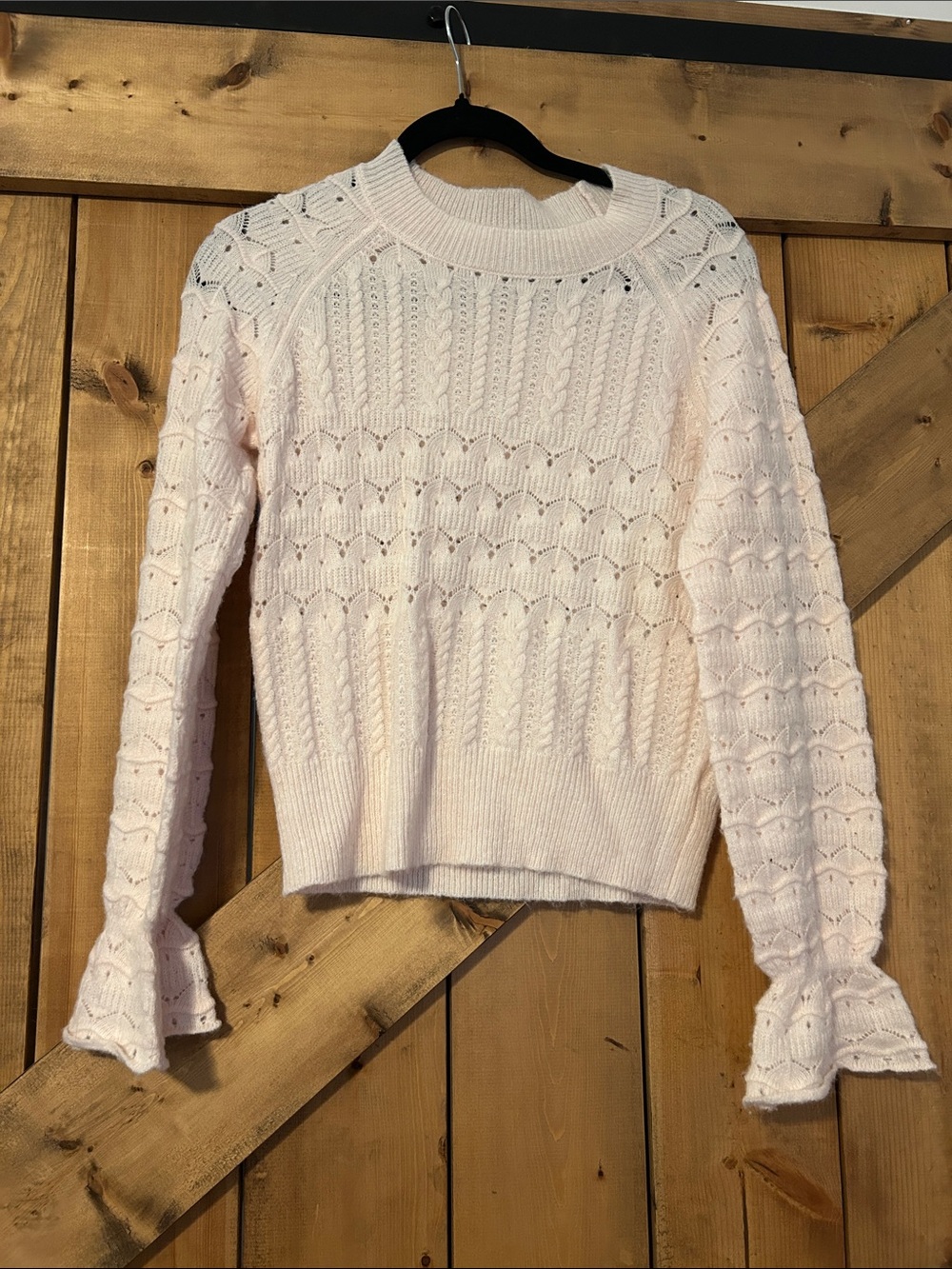Francesca's Collections Cream Pointelle Crewneck Sweater